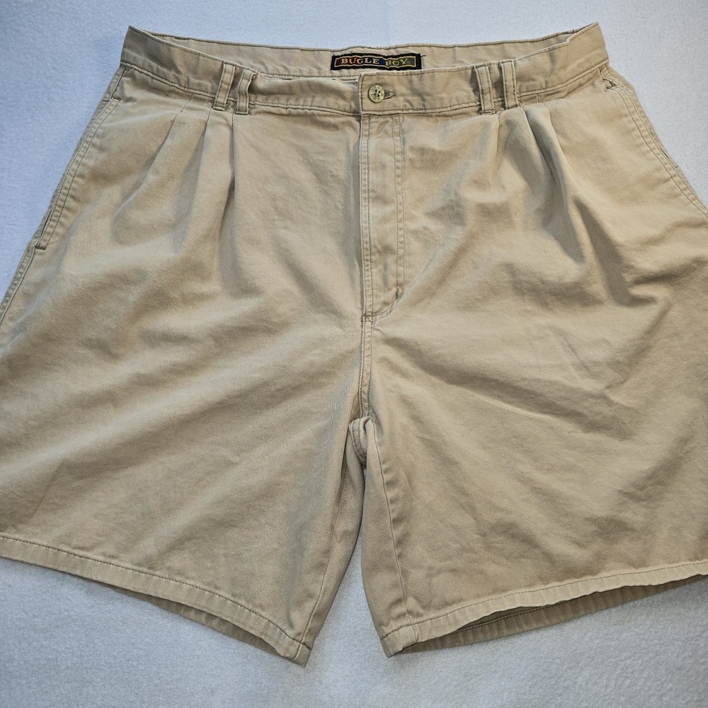 VTG 90s Bugle Boy Pleated‎ Chino Shorts Mens 40 Khaki Cotton Dad Grandpacore...